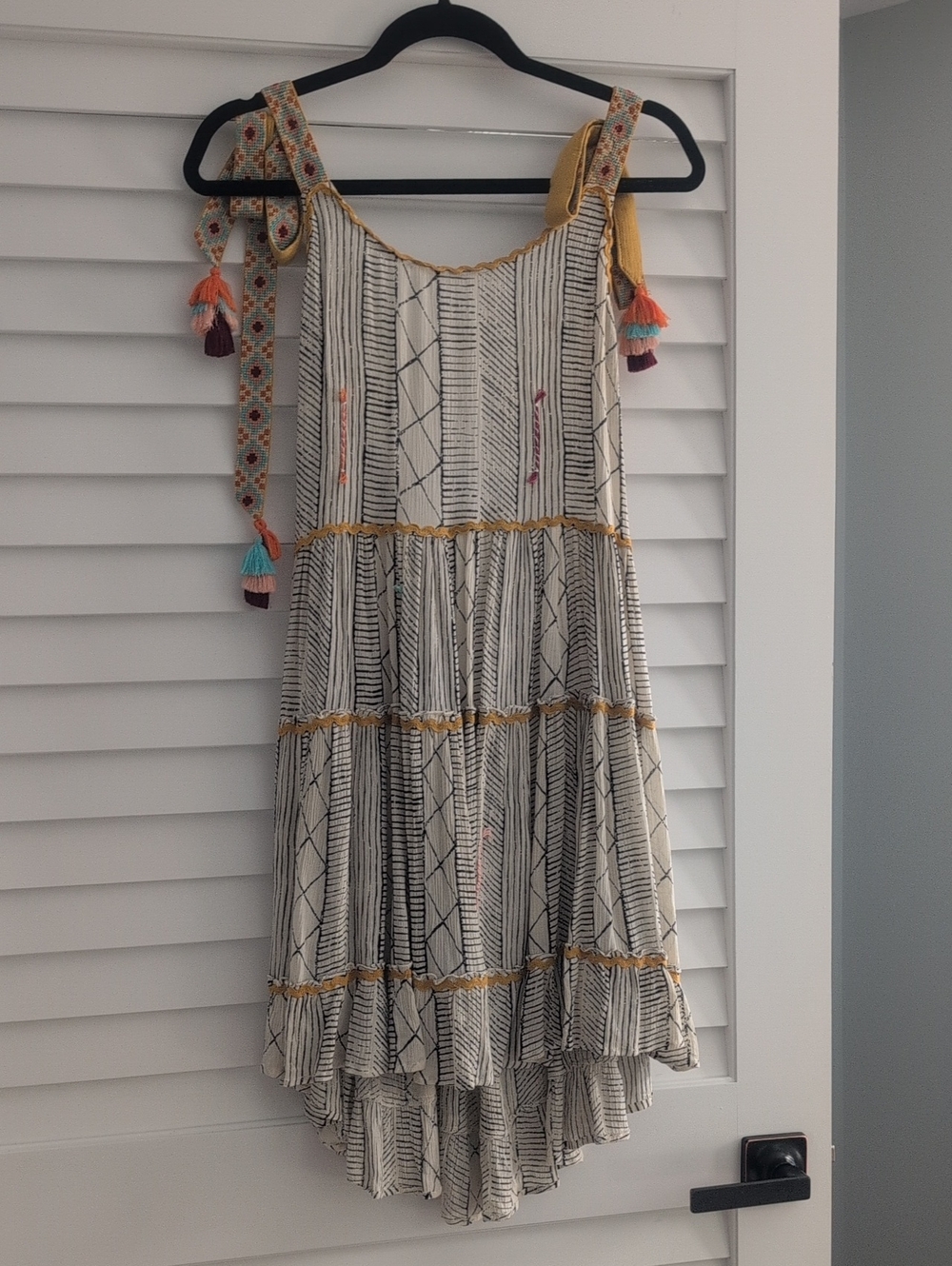 Designer NWOT Beachy Tiered Dress/Cover-up with Tassels Straps